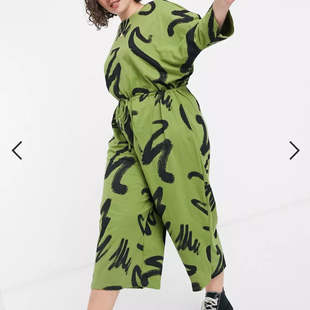 Green Smudge Jumpsuit - ASOS Curve Jersey Dolman Sleeve - Plus Size Romper - Picture 3 of 11